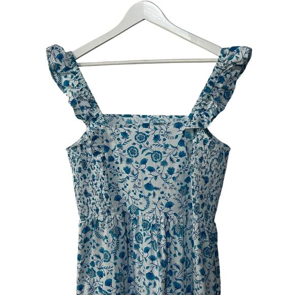 Draper James Womens Size Large Floral Smocked Ruffle Strap Midi Dress Blue White - Picture 7 of 12